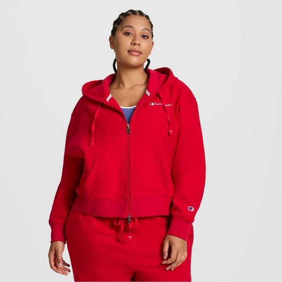 Champion Tops - Champion Women's Cropped Fleece Zip-Up Sweatshirt - Red 2X